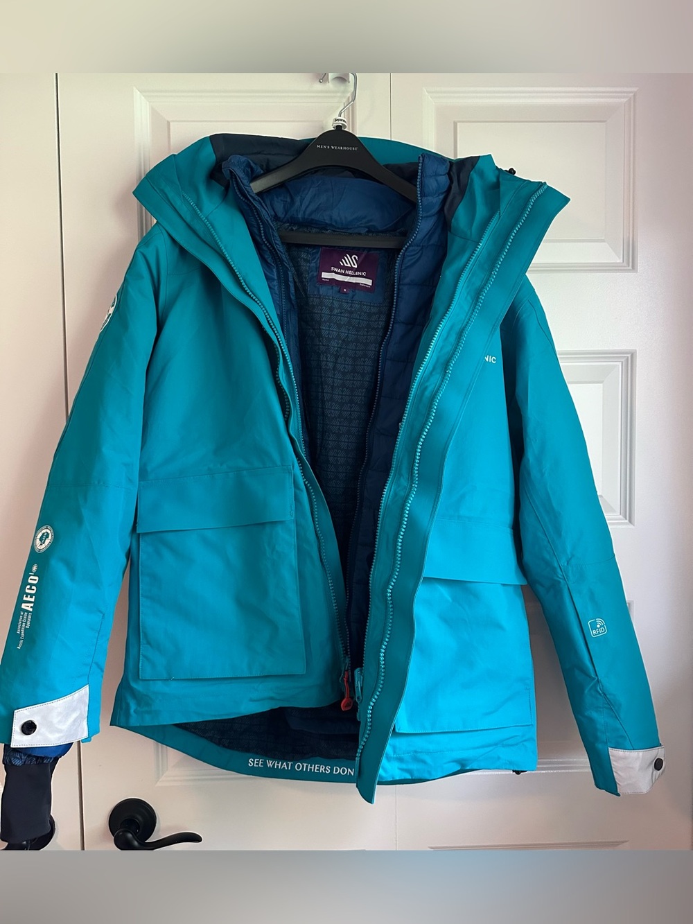 2:1 Women's Teal Waterproof Ski Jacket with Hood and separate puffer jacket.